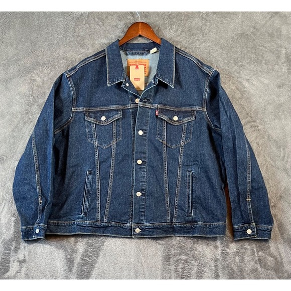 Levi's Denim Trucker Jacket Mens 2XL Dark Wash Blue Standard Fit 72334-2762